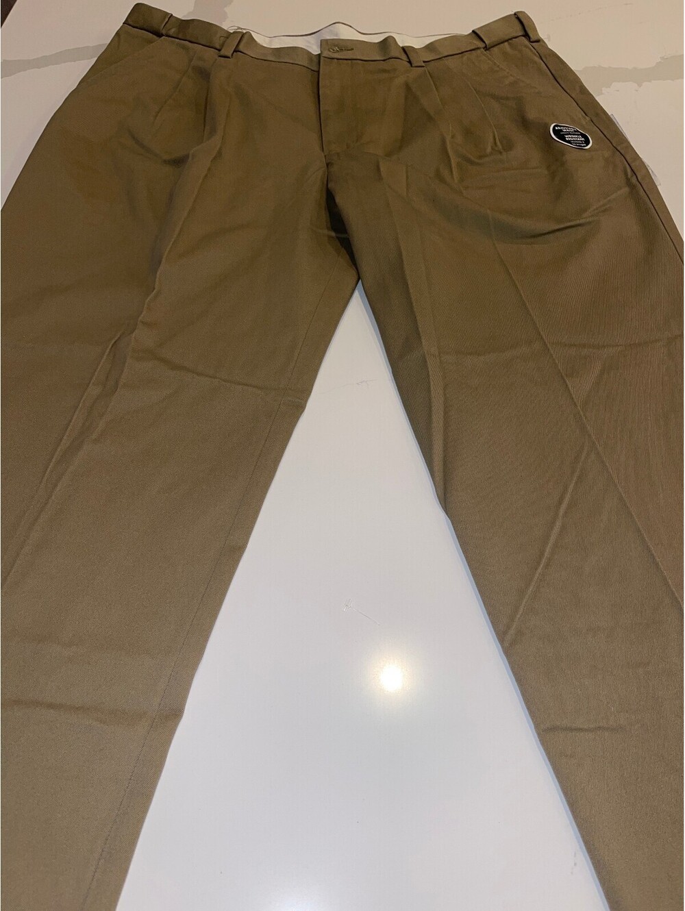 DESIGNER GEORGE PLEATED ADJUSTABLE WAIST CLASSIC FIT 100% COTTON TAN PANTS 42x32